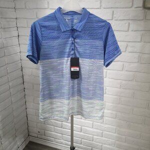 NWT Antigua Blue Green & Purple Striped Ladies Size Large Straight Fit Polo